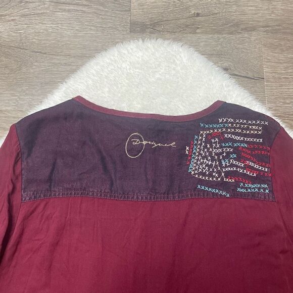 Desigual Dress 3/4 Sleeve Viscose Red Burgundy Zip Pockets Size 40 Medium - Picture 10 of 13